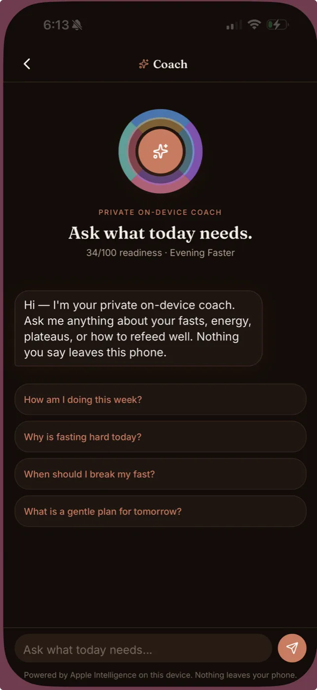 The Fasta Coach screen.