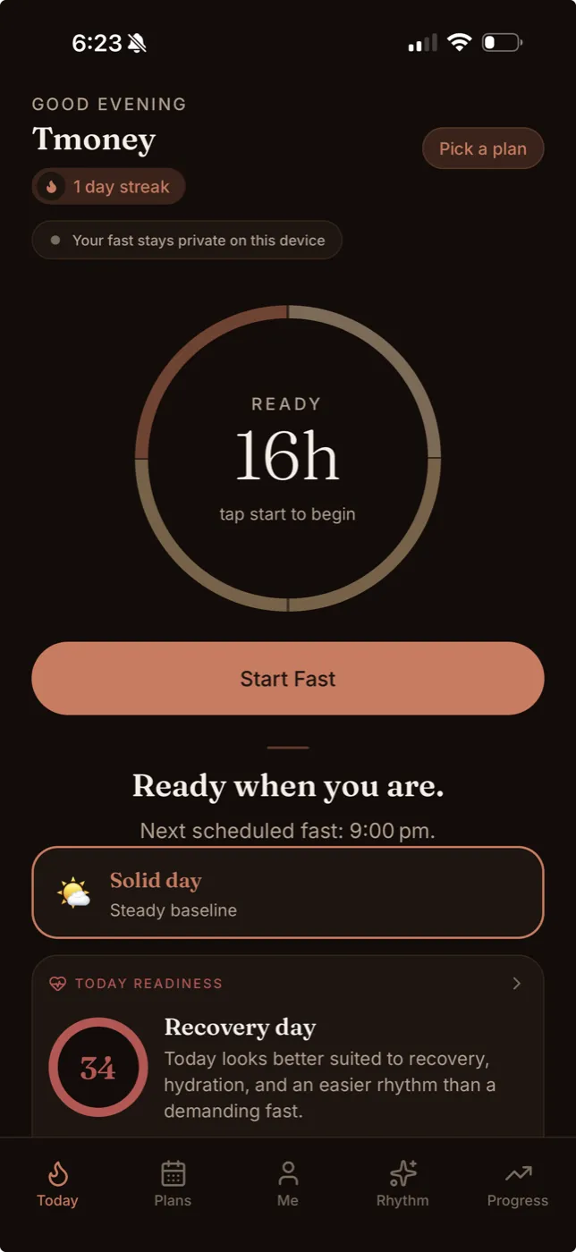 Real Fasta fasting timer. Native demonstration with sample data.